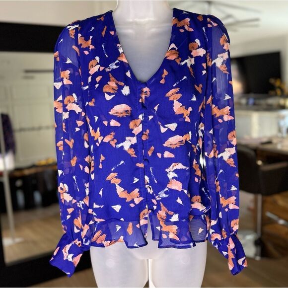 Nine West Long Sleeve V-Neck Button Front Blouse, Size Small - Picture 3 of 12